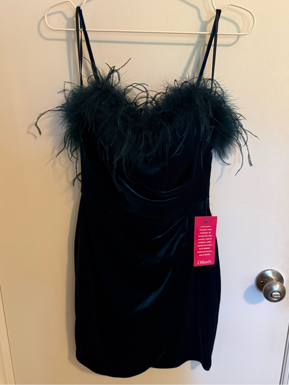 Betsy & Adam Blue Velvet Mini Dress with Feather Trim - NWT Size 4